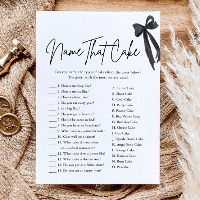 Invitation Jeu de Noces : Nommez ce Gâteau Black Bow (Black Bow Name That Cake Bridal Shower Game)