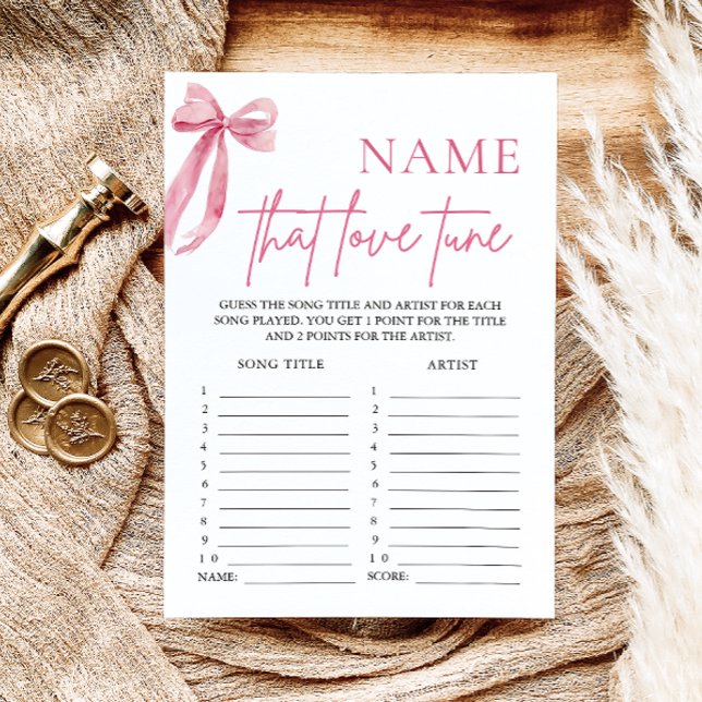 Invitation Jeu de Noces : Trouvez le Nom de cette Chanson d'A (Pink Bow Name That Love Tune Bridal Shower Game )