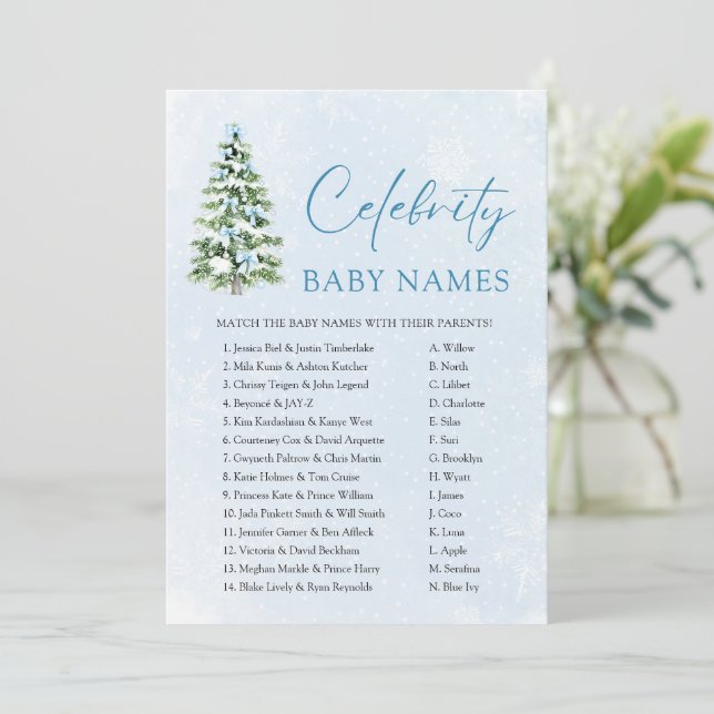 Invitation Jeu de nom de bébé de célébrité arbre de Noël Ruba (Debout devant)