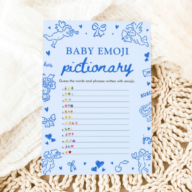 Invitation Jeu de Pictionary Bébé Emoji Dessiné à la Main pou (Hand Drawn Valentine Baby Emoji Pictionary Game)