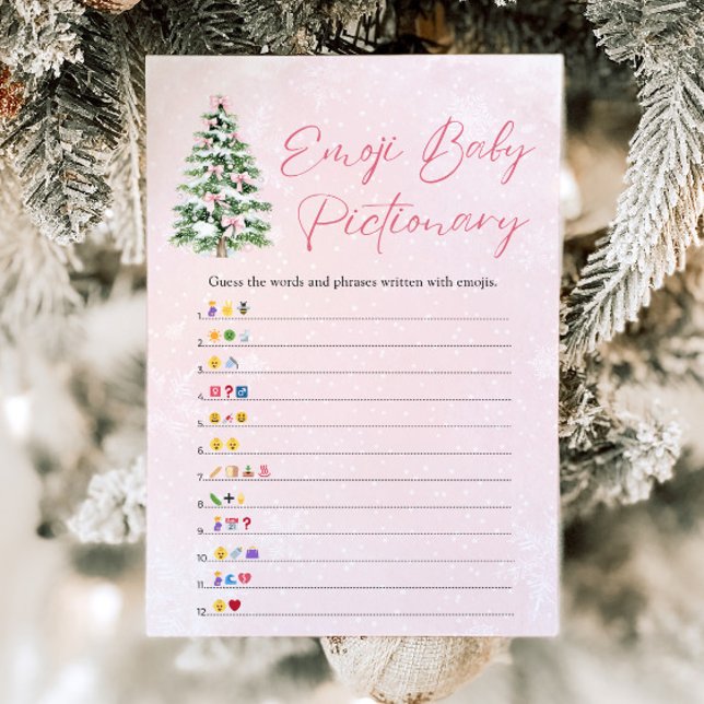 Invitation Jeu de Pictionary Bébé Émotions Noël Rubans (Pink Bows Christmas Tree Baby Emoji Pictionary Game)