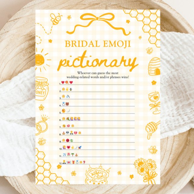 Invitation Jeu de Pictionary de Baby Shower de Mariée Abeille (Honey Bee Bridal Shower Emoji Pictionary Game)