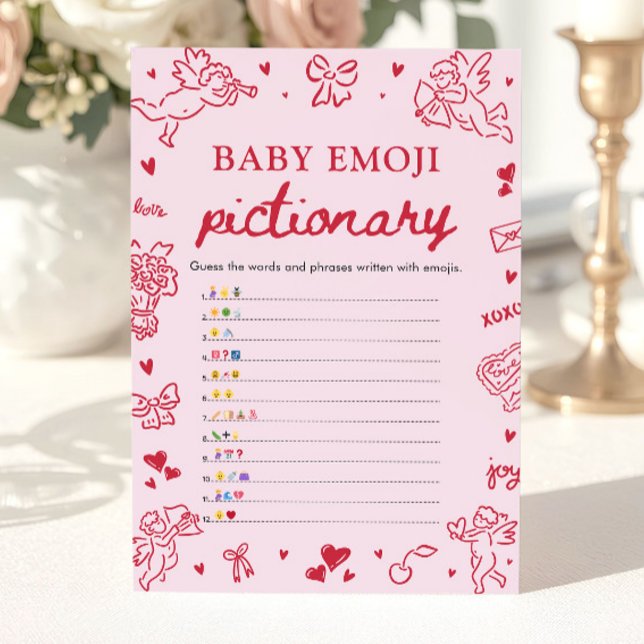 Invitation Jeu de Pictionary d'émoji bébé à la main pour la S (Hand Drawn Valentine Baby Emoji Pictionary Game)