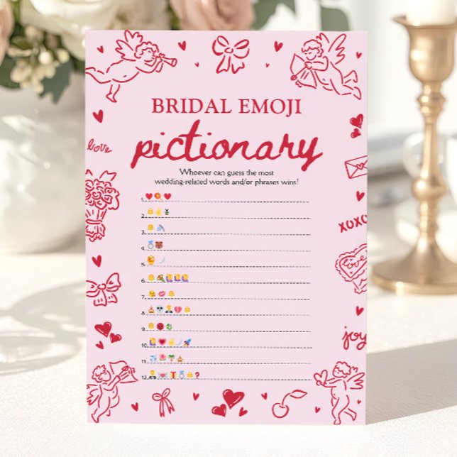 Invitation Jeu de Pictionary d'Emoji de Mariage Dessiné à la  (Hand Drawn Bridal Shower Emoji Pictionary Game)