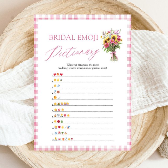 Invitation Jeu de Pictionary d'Emoji de Réception de Mariage  (Pink Floral Bridal Shower Emoji Pictionary Game)