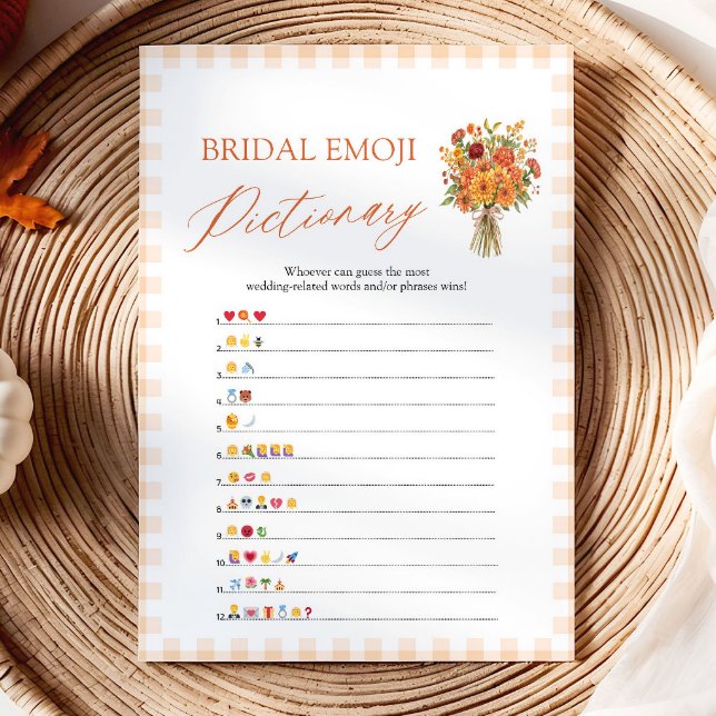 Invitation Jeu de Pictionary Emoji de Fête de Fiançailles Ora (Fall Orange Bridal Shower Emoji Pictionary Game)