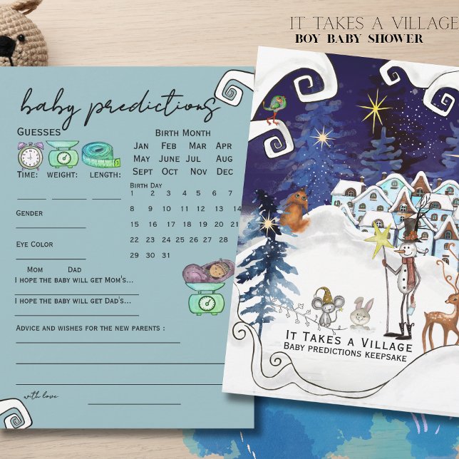 Invitation Jeu de prédiction de bébé Ice Blue Baby "Il faut u (It Takes a Village Ice Blue Baby Prediction Game Invitation)
