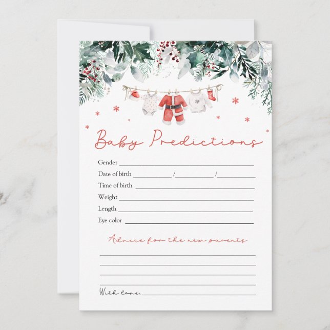Invitation Jeu de prédiction de bébé Santa Rouge pour Noël (Devant)