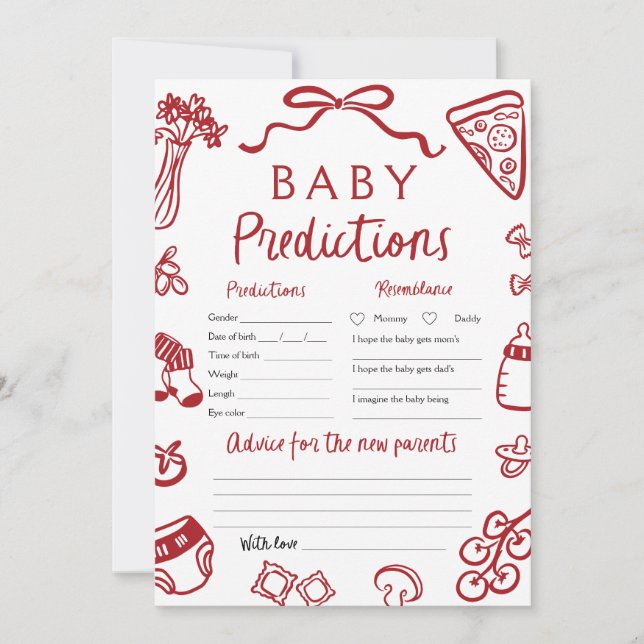Invitation Jeu de prédiction pour bébé pizza italienne dessin (Devant)