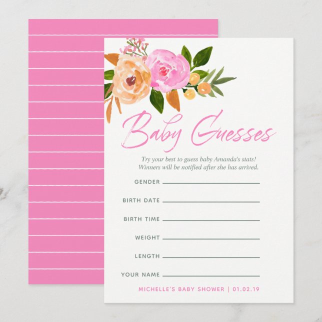 Invitation Jeu de prédictions de bébé aux fleurs sauvages aqu (Devant / Derrière)