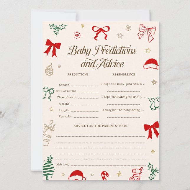 Invitation Jeu de prédictions de shower de bébé de Noël dessi (Devant)