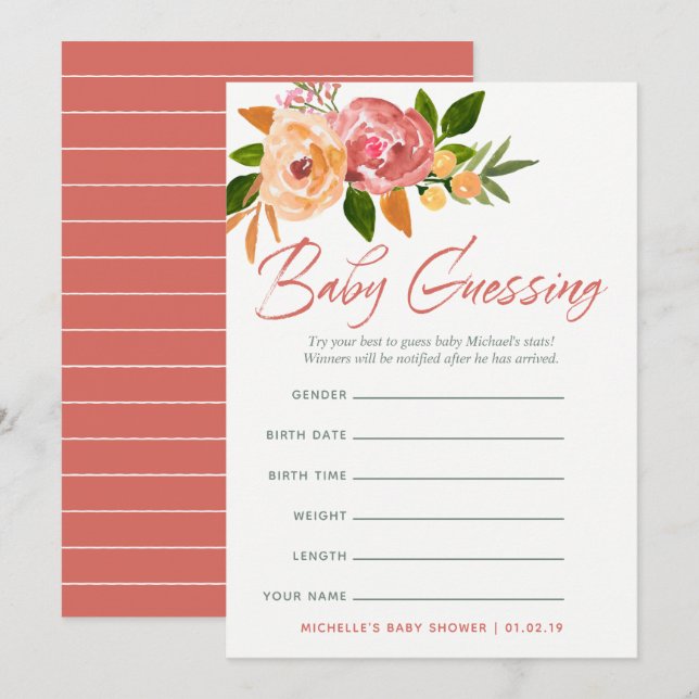 Invitation Jeu de prédictions pour bébé aux fleurs sauvages a (Devant / Derrière)