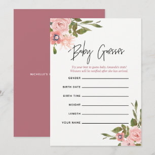 Invitation Jeu de prédictions pour bébé avec rose floral et o