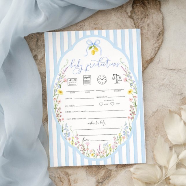 Invitation Jeu de prédictions pour bébé Posey Wildflowers Blu (Créateur téléchargé)