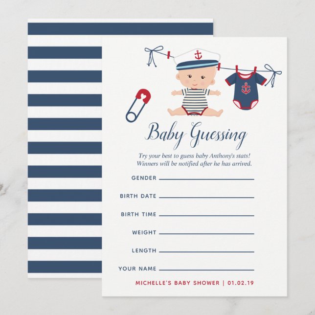 Invitation Jeu de prédictions pour bébé Shower pour garçon su (Devant / Derrière)