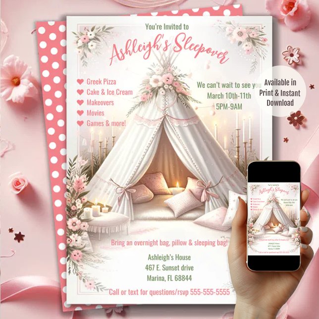 Invitation Jeu de pyjama doux Jeu de jeune fille Dormir Anniv (Available in Print and Instant Download)