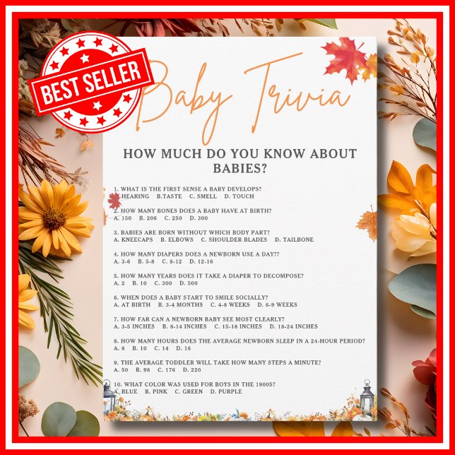 Invitation JEU DE QUESTIONS-RÉPONSES SUR BÉBÉ & RÉPONSES Jeu  (BABY TRIVIA & ANSWERS Easy Baby Shower Game A Little Pumpkin is on the Way Theme )