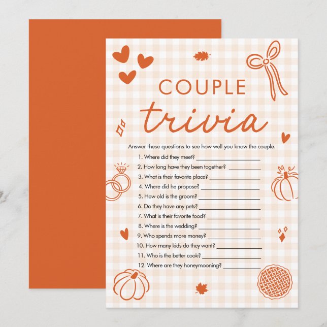 Invitation Jeu de quiz de couple de mariage à la douche nupti (Devant / Derrière)