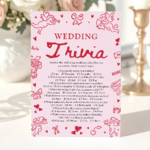 Invitation Jeu de quiz de mariage dessiné à la main rose pour