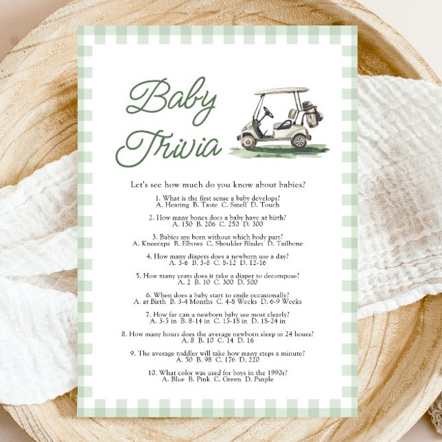 Invitation Jeu de quiz pour bébé Shower de golf vert sauge po (Sage Green Golf Baby Shower Baby Trivia Game)