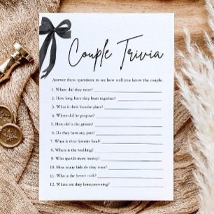 Invitation Jeu de quiz pour couple à ruban noir pour la fête 