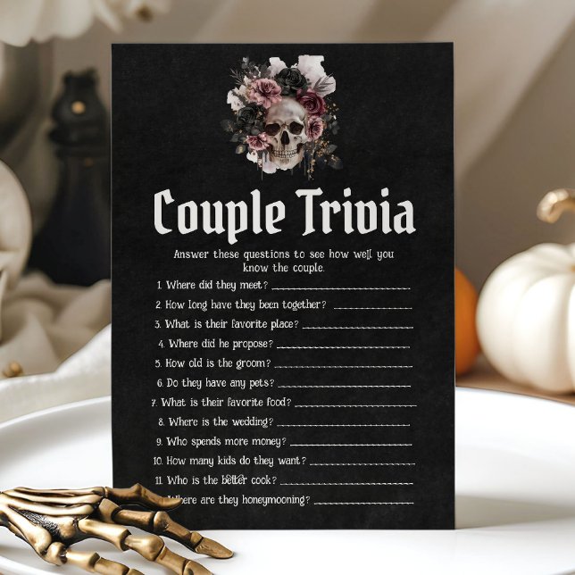 Invitation Jeu de quiz pour enterrement de vie de jeune fille (Halloween Skull Couple Trivia Bridal Shower Game)