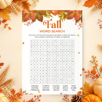 Invitation Jeu de recherche de mots d'automne | Fête de Thank