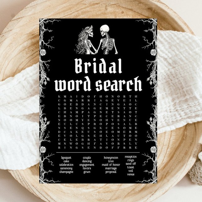 Invitation Jeu de recherche de mots pour la soirée de mariage (Halloween Skeleton Bridal Shower Word Search Game)
