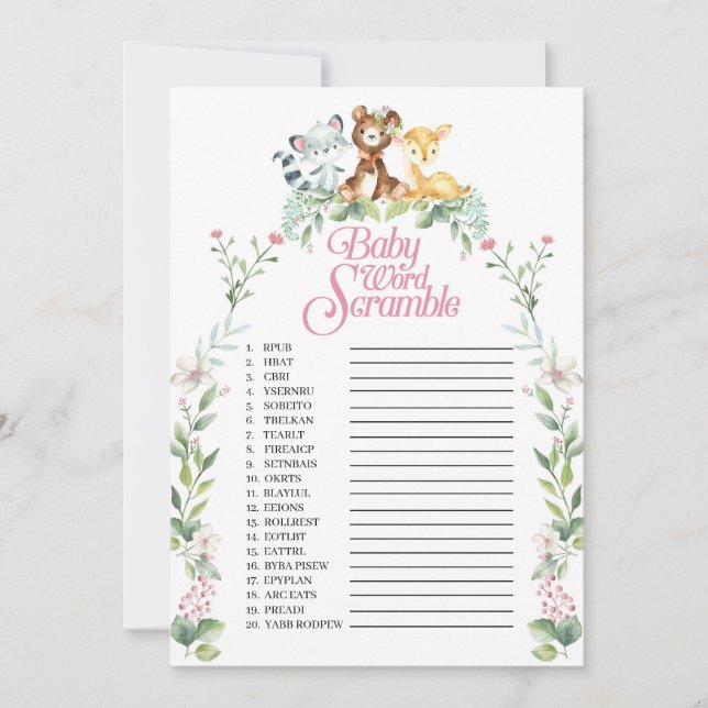 Invitation Jeu de rugissement de mots de Baby shower Woodland (Devant)