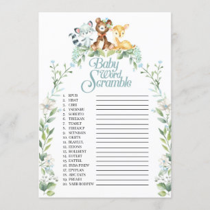 Invitation Jeu de rugissement de mots de Baby shower Woodland