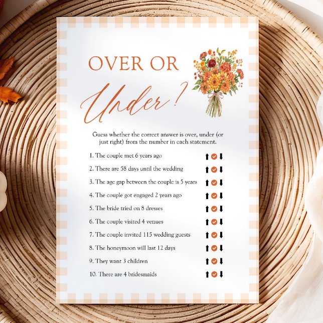 Invitation Jeu de Salle de Marché d'Automne pour la Mariée :  (Fall Market Over or Under Bridal Shower Game)
