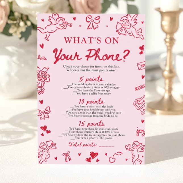 Invitation Jeu de Salle de Mariage Dessiné à la Main : Qu'y a (Hand Drawn What's on Your Phone Bridal Shower Game)