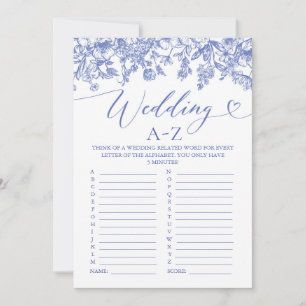 Invitation Jeu de Salle de Mariage Floral Bleu Vintage A-Z