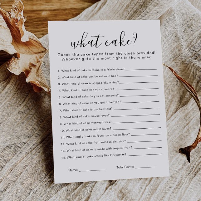 Invitation Jeu de Salle de Mariage Minimaliste Nommez Ce Gâte (Minimalist Name That Cake Bridal Shower Game Invitation)