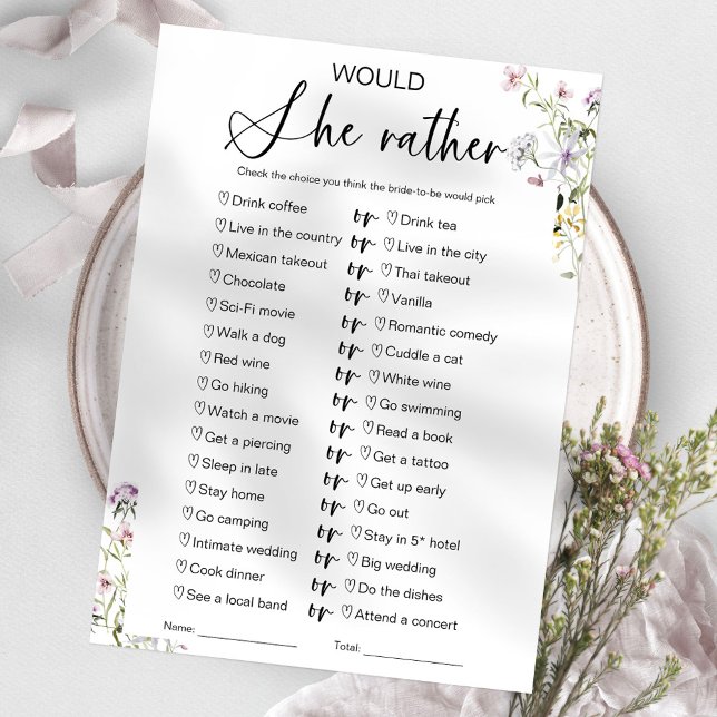 Invitation Jeu de Salle de Mariage 'Préfèrerait-Elle'  (Créateur téléchargé)