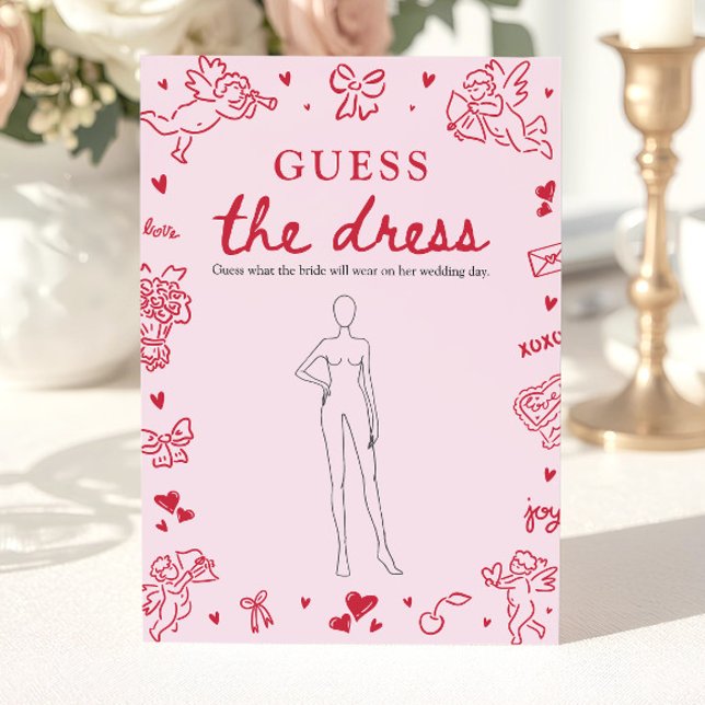 Invitation Jeu de Salle de Mariage Rose Dessiné à la Main 'De (Pink Hand Drawn Guess The Dress Bridal Shower Game)