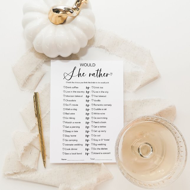 Invitation Jeu de Salle de Mariée 'Préfèrerait-Elle'  (Créateur téléchargé)