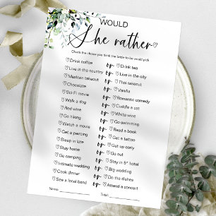 Invitation Jeu de Salle de Mariée 'Préférerait-Elle'