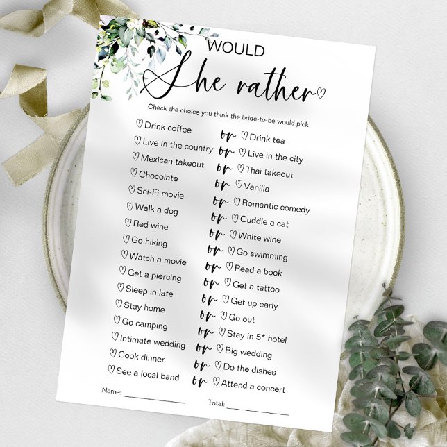 Invitation Jeu de Salle de Mariée 'Préférerait-Elle'  (Créateur téléchargé)