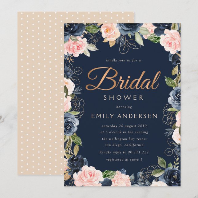 Invitation Jeu de script moderne et douche nuptiale marine (Devant / Derrière)