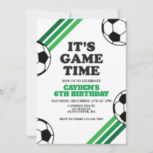 Invitation Jeu de soccer Heure Green Stripes Anniversaire