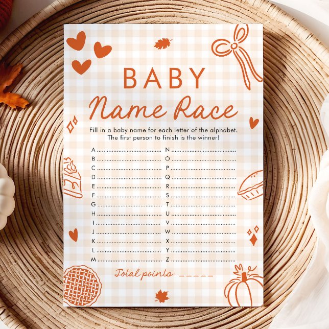 Invitation Jeu de société de nom de bébé dessiné à la main po (Fall Hand Drawn Baby Name Race Baby Shower Game)