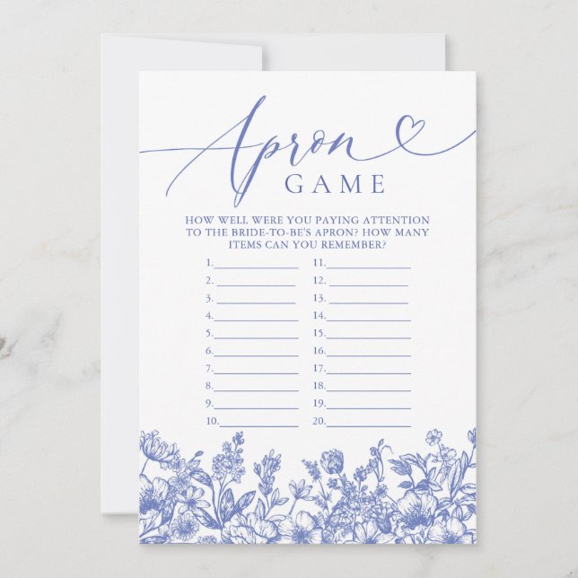 Invitation Jeu de tablier de douche de mariage floral bleu po (Devant)