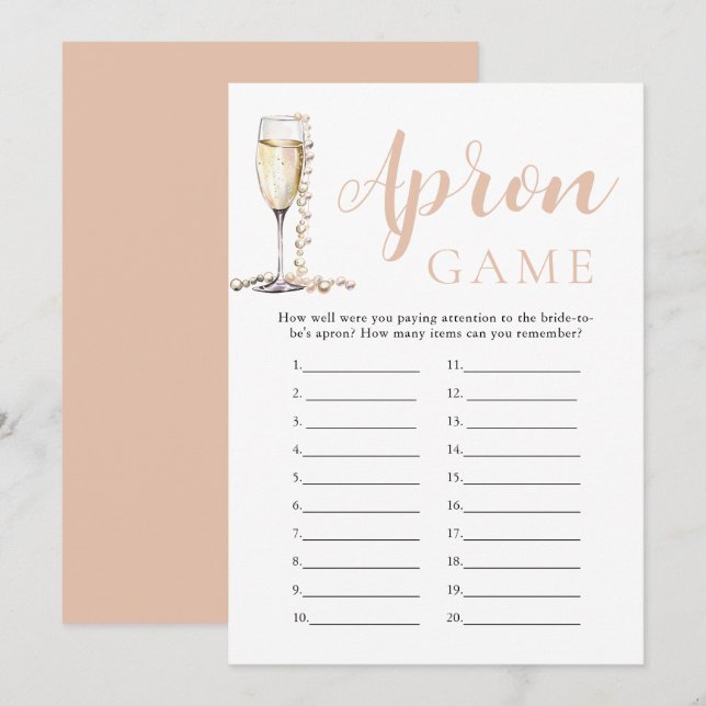 Invitation Jeu de tablier de fête prénuptiale Perles d'or et  (Devant / Derrière)