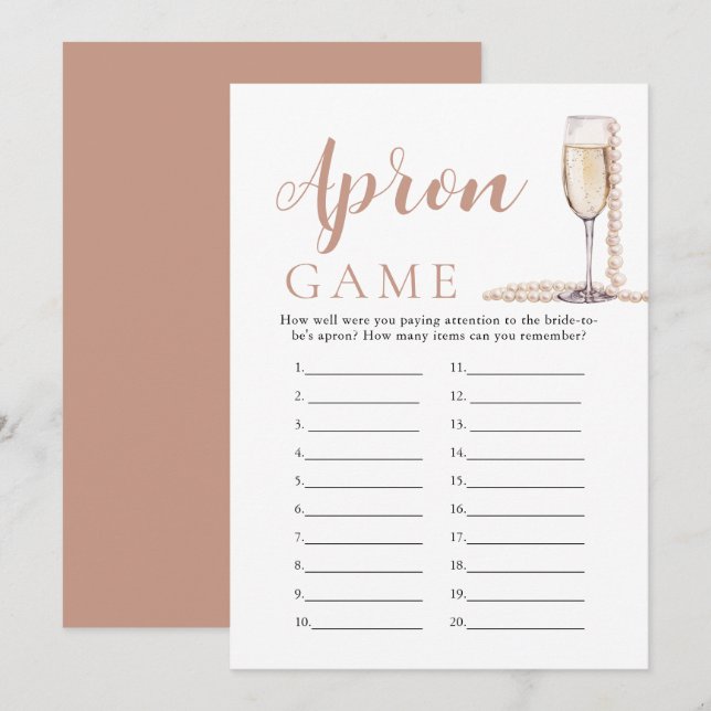 Invitation Jeu de tablier de fête prénuptiale Perles d'or et  (Devant / Derrière)