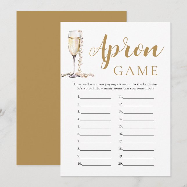 Invitation Jeu de tablier de fête prénuptiale Perles d'or et  (Devant / Derrière)