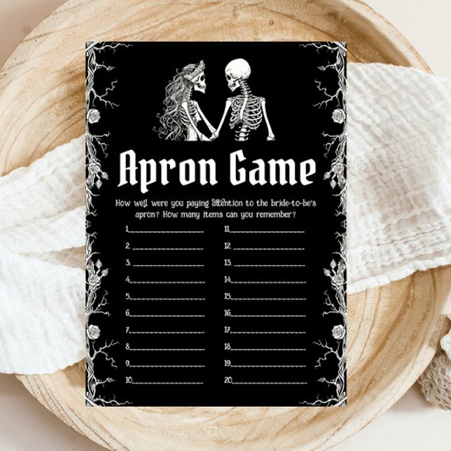 Invitation Jeu de tablier de mariage gothique Halloween squel (Gothic Halloween Skeleton Bridal Shower Apron Game )