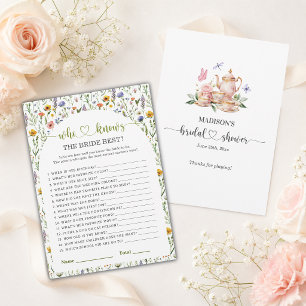 Invitation Jeu de Tea Party Qui Connaît le Mieux la Mariée