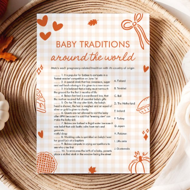 Invitation Jeu de traditions de bébé dessinées à la main auto (Hand Drawn Baby Traditions Around The World Game)