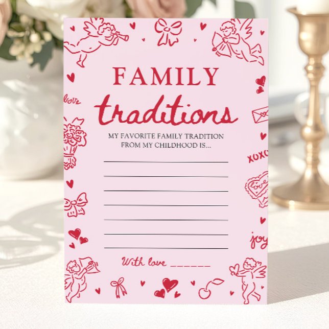 Invitation Jeu de traditions familiales pour une baby shower  (Pink Hand Drawn Baby Shower Family Traditions Game )